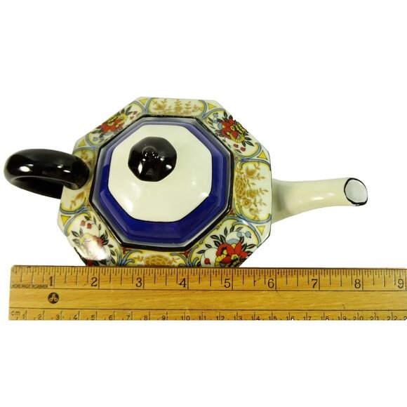 Schumann Bavaria Hexagonal Teapot Cobalt Blue Floral Gold Trim Vintage Germany - Picture 10 of 10